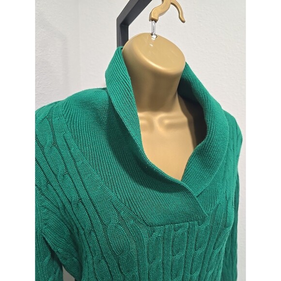Charter Club Y2k Emerald Green Sweater Womens Sm Cable Knit Shawl Collar Preppy - Picture 2 of 7